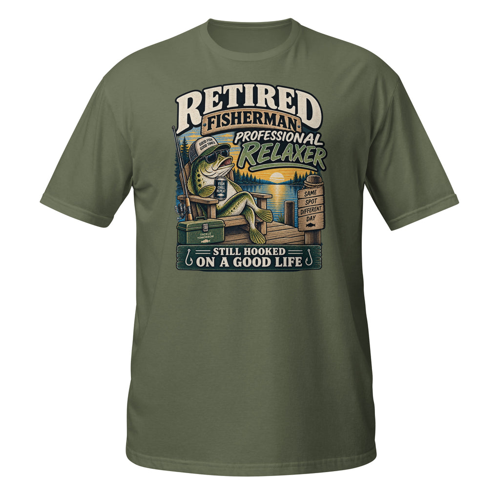Retired Fisherman Professional Relaxer Tee in military green, front view