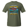 I Always Hook a Good One Here Tee in military green, front view