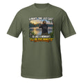 One Last Cast Means Five More Minutes Tee in military green, front view
