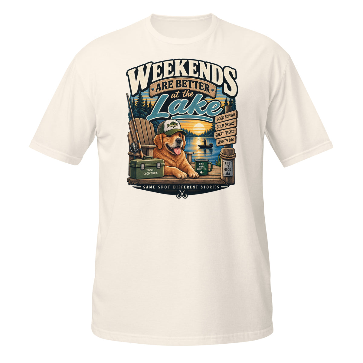 Weekends Are Better at the Lake Fishing Tee in natural, front view