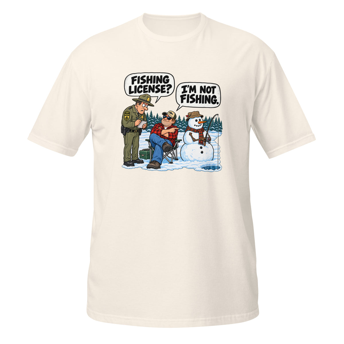 Fishing License? I’m Not Fishing Tee in natural, front view