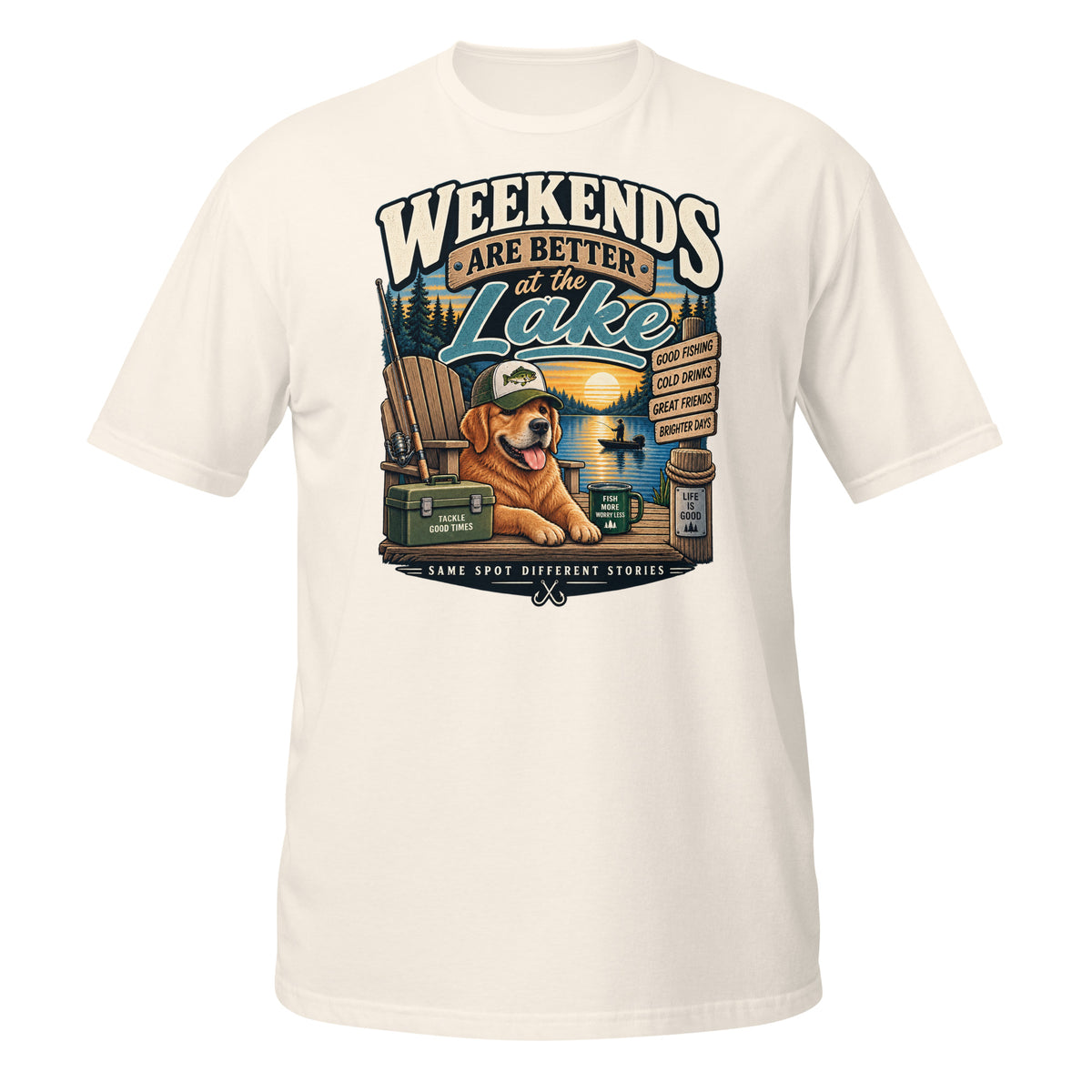 Weekends Are Better at the Lake Fishing Tee in natural, front view