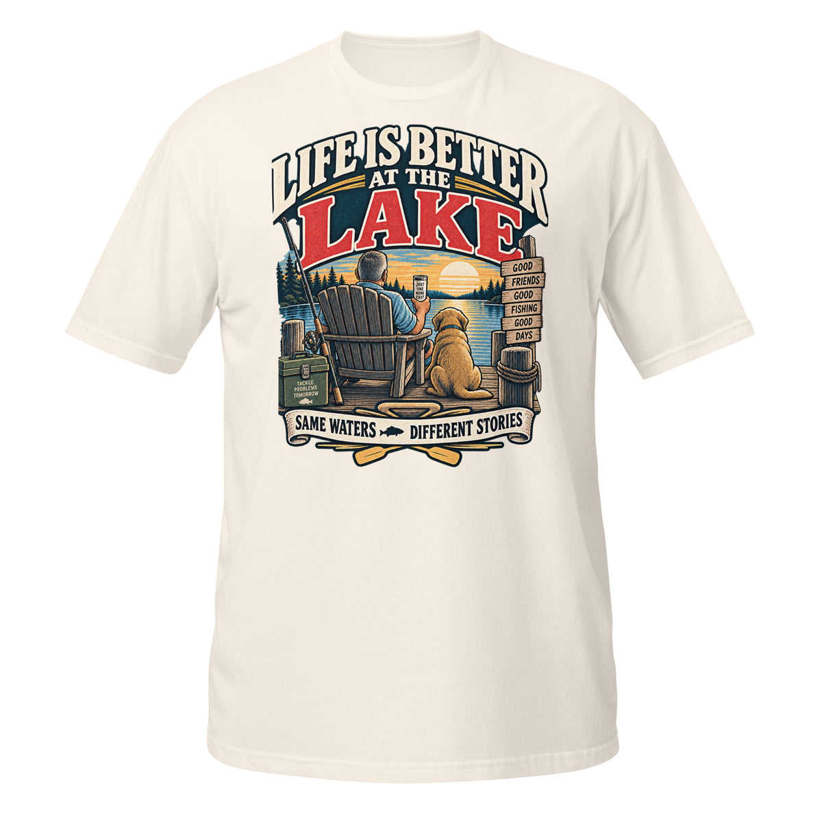 Life Is Better at the Lake Fishing Tee in natural, front view