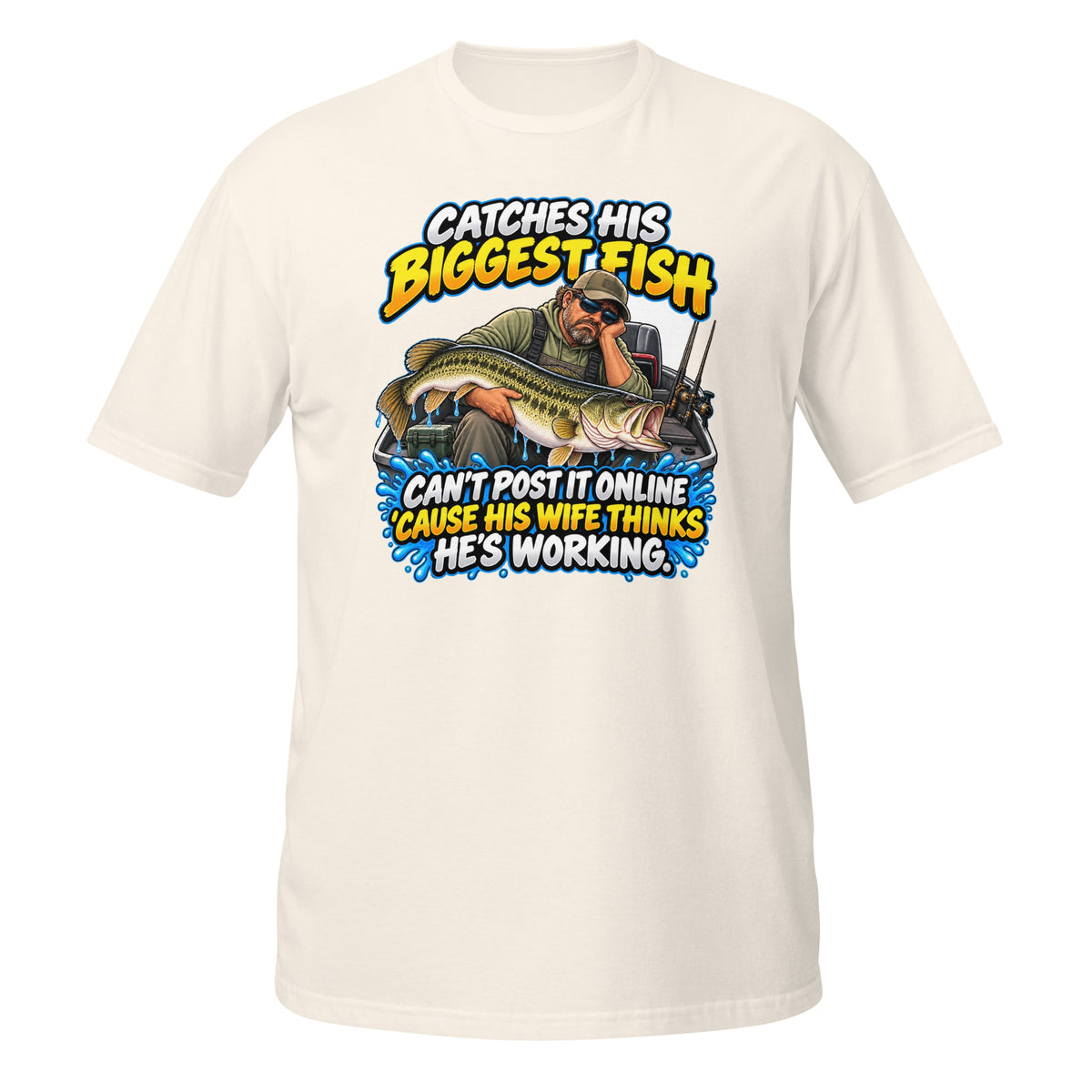Can’t Post It Online Fishing Tee in natural, front view
