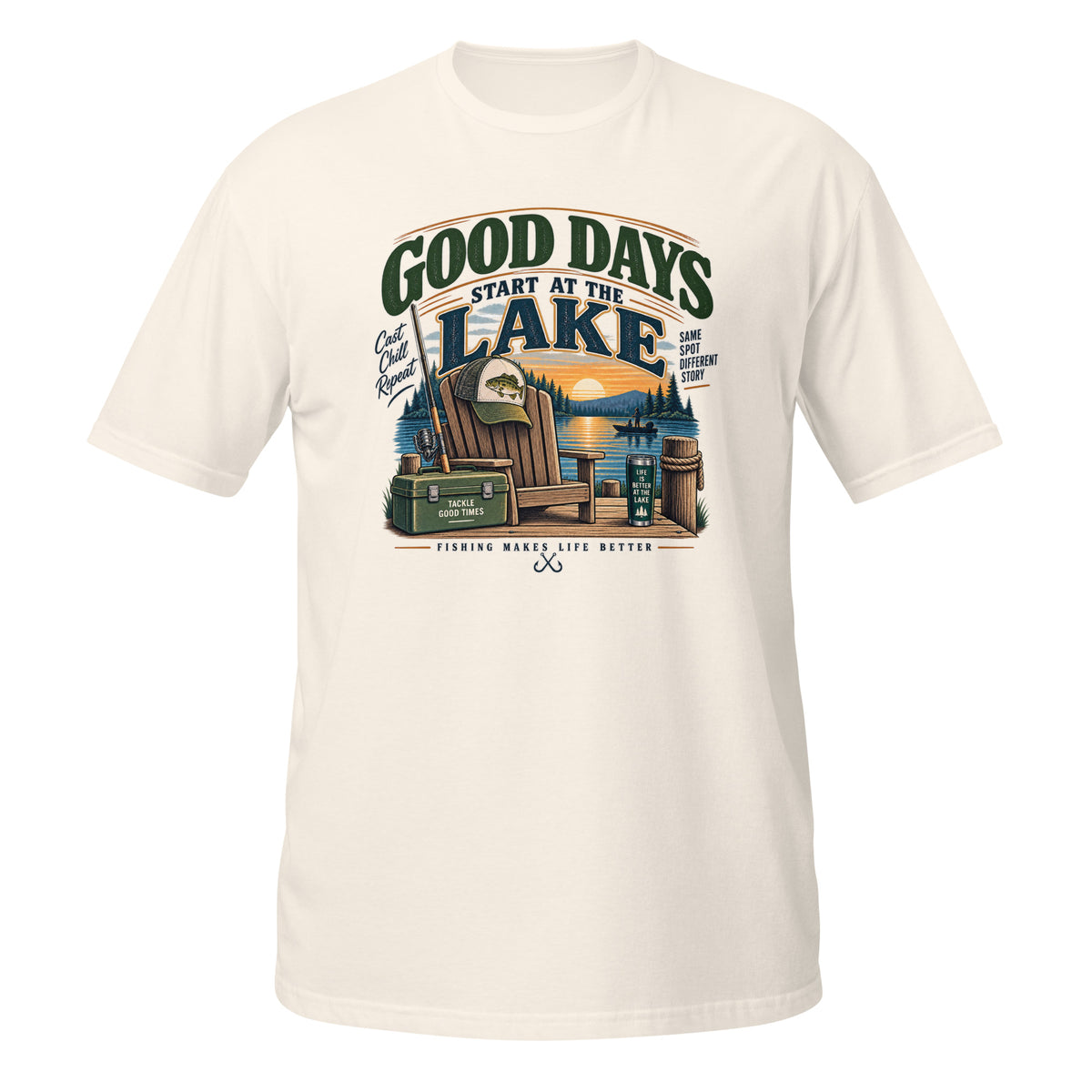 Good Days Start at the Lake Fishing Tee in natural, front view