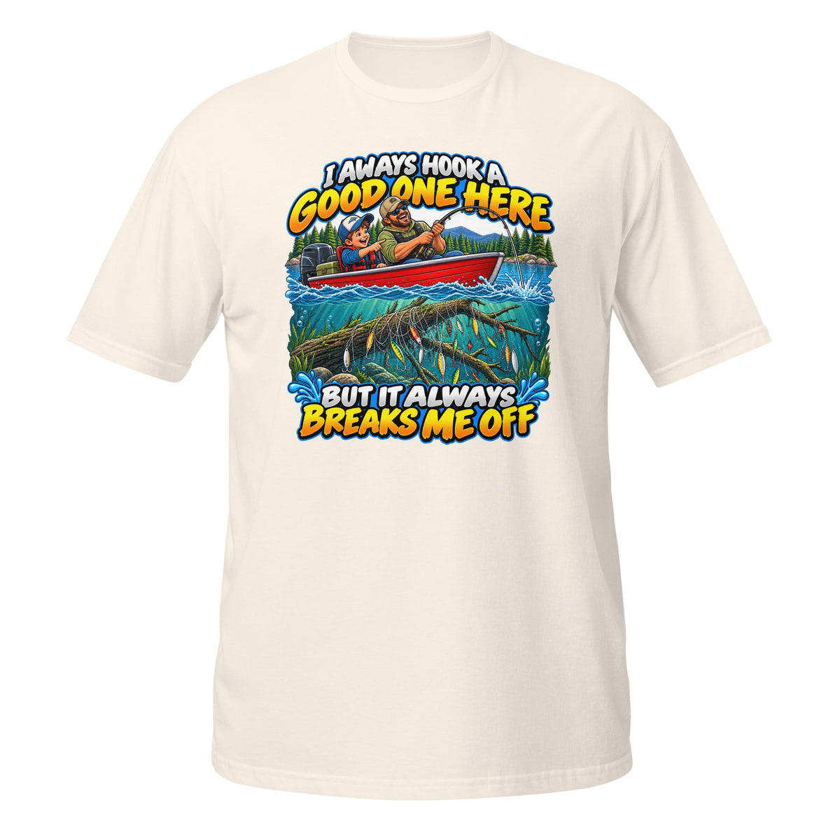 I Always Hook a Good One Here Tee in natural, front view