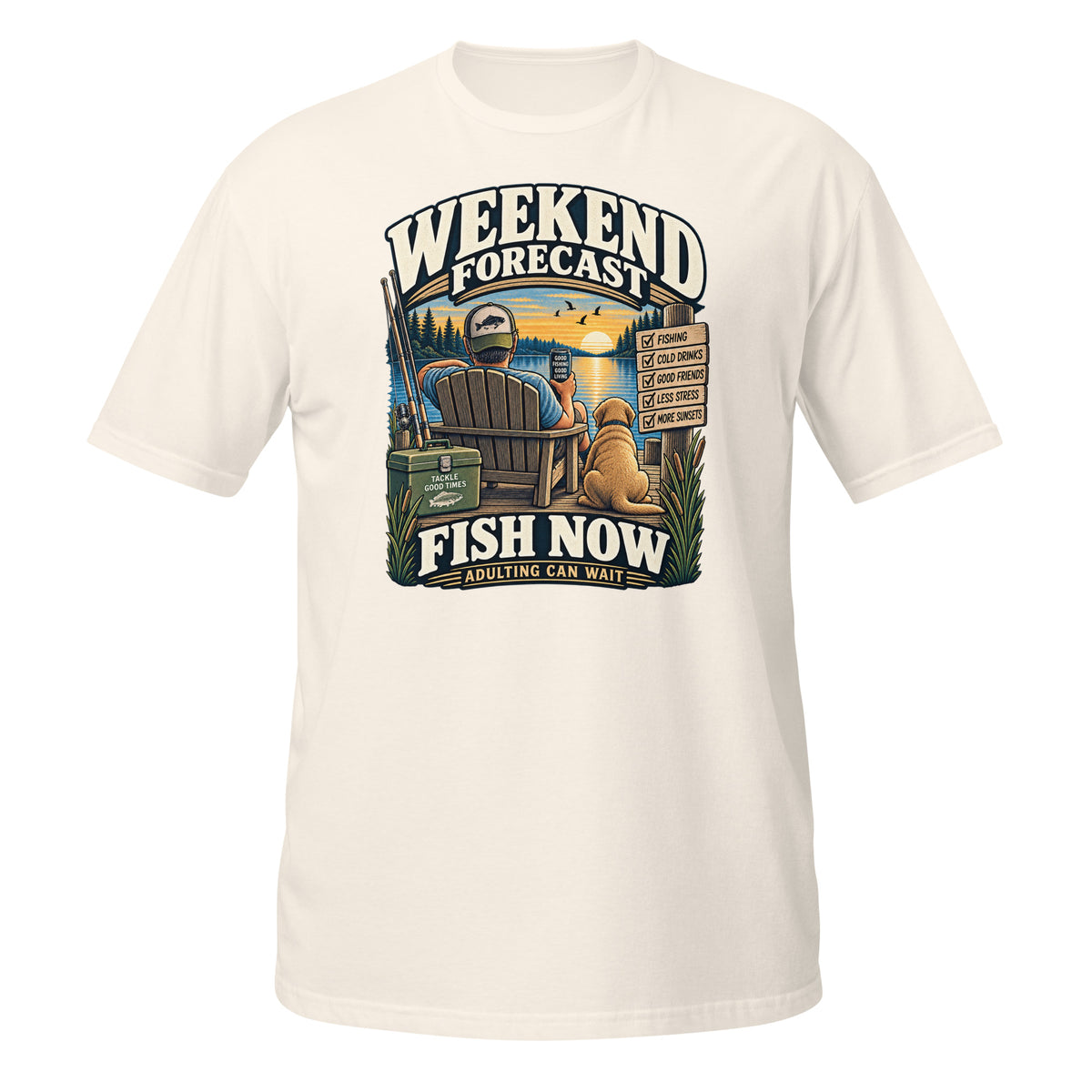 Weekend Forecast Fish Now Adulting Can Wait Tee in natural, front view