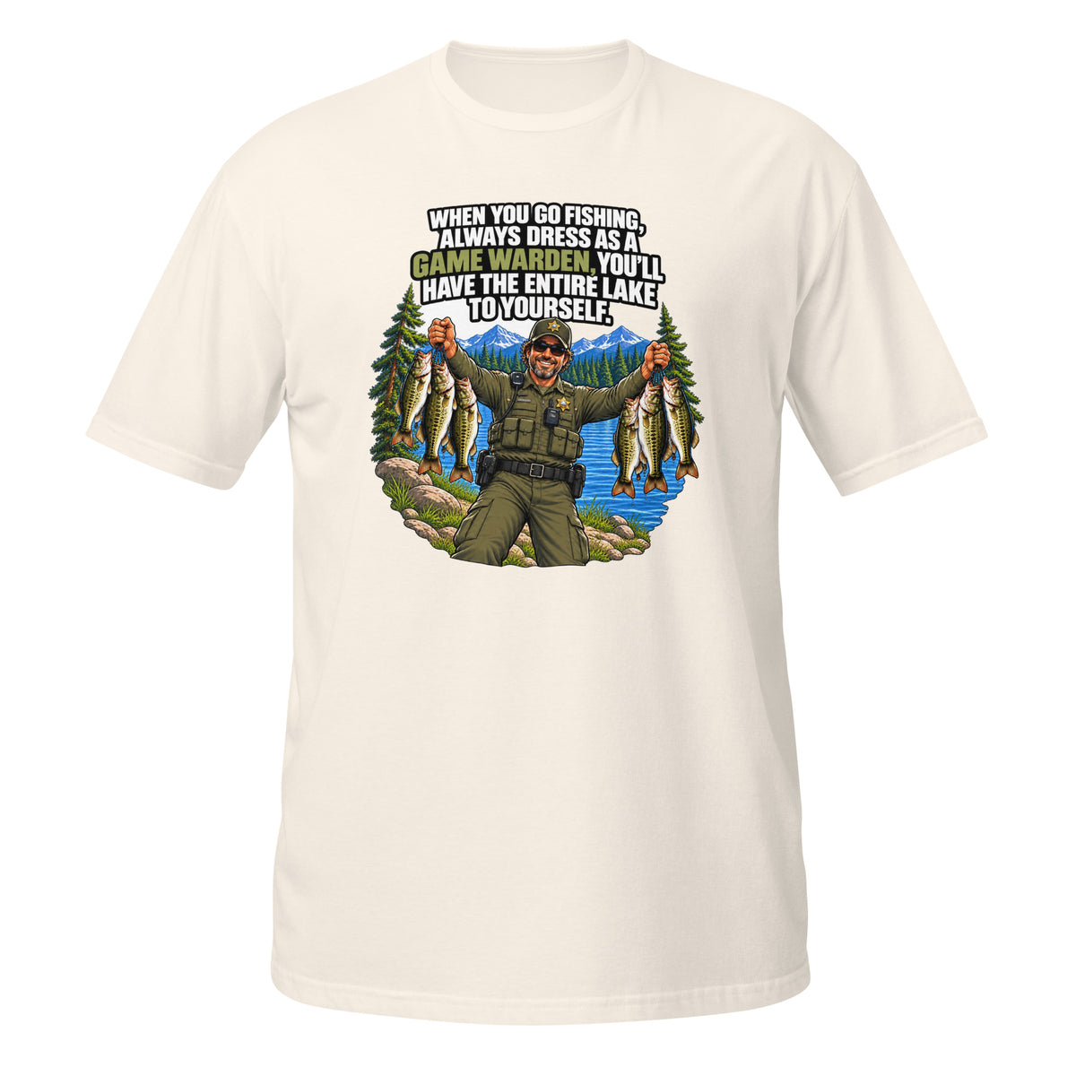 Dress Like a Game Warden Fishing Tee in natural, front view