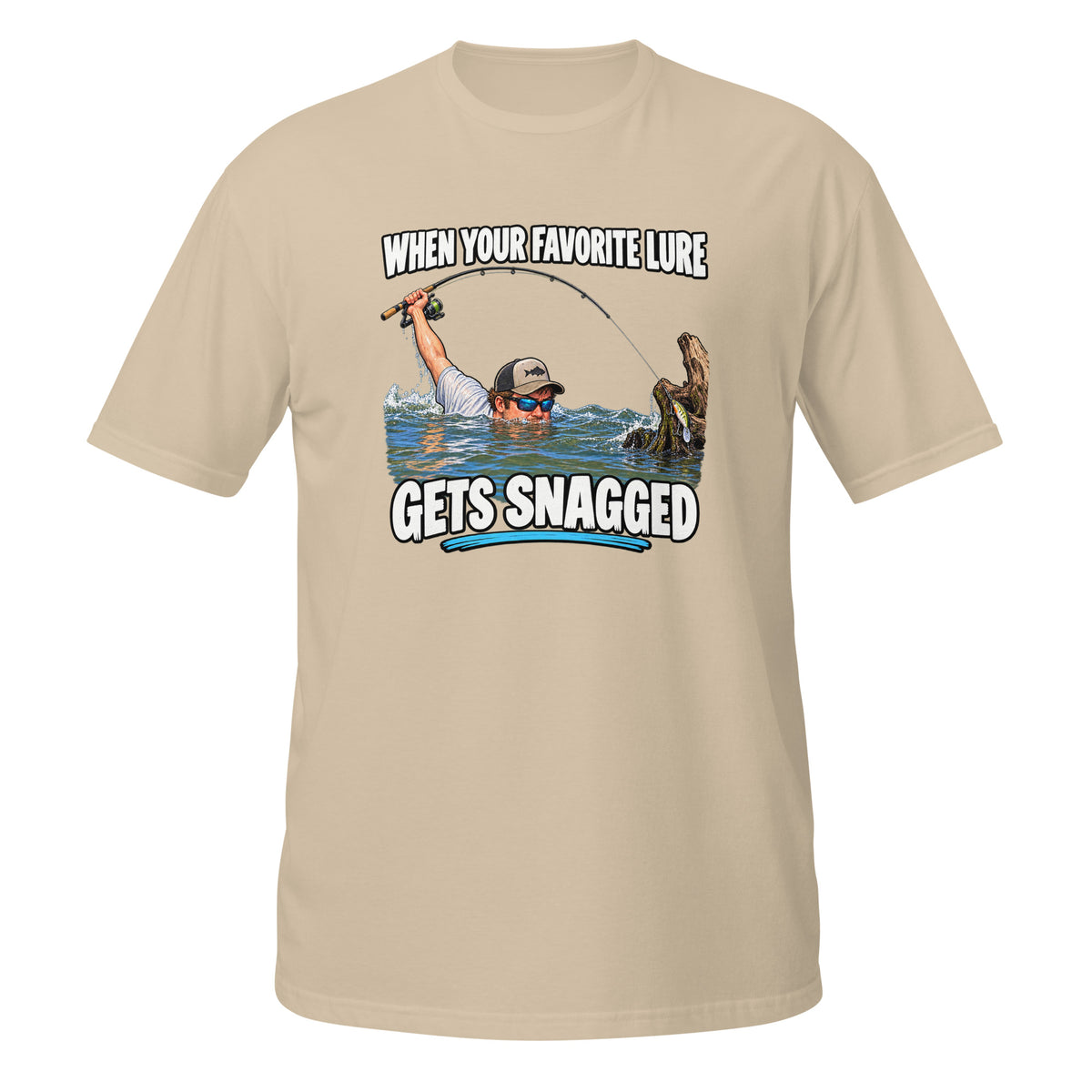 When Your Favorite Lure Gets Snagged Tee in sand, front view