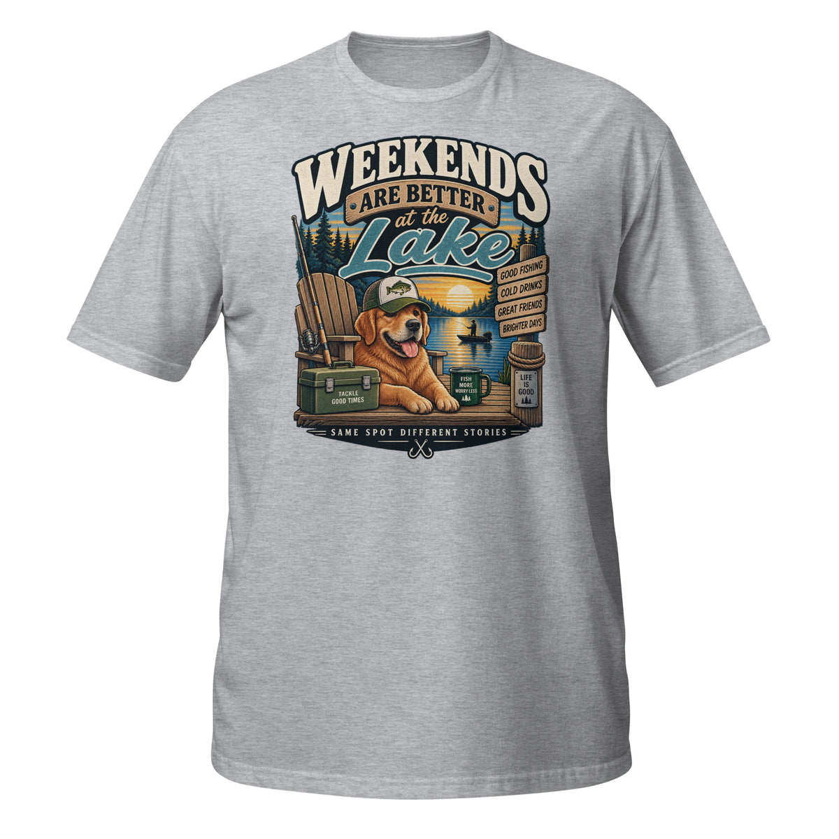 Weekends Are Better at the Lake Fishing Tee in sport grey, front view