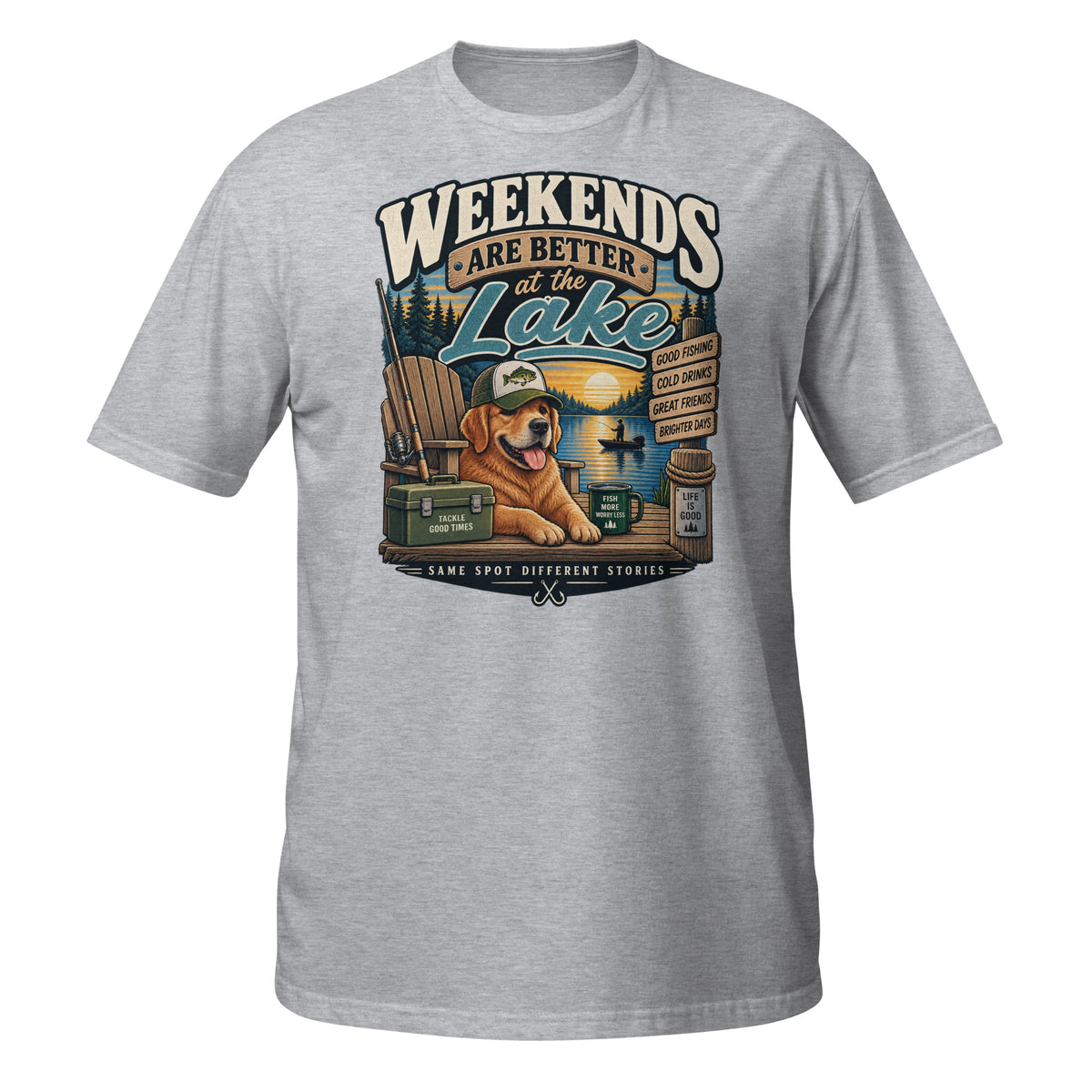 Weekends Are Better at the Lake Fishing Tee in sport grey, front view