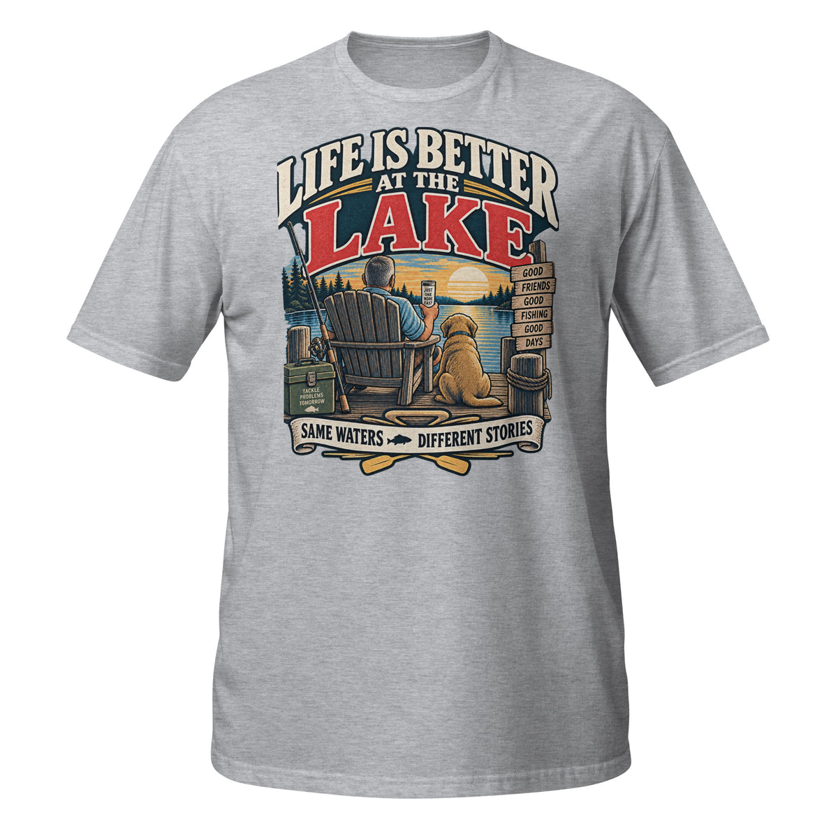 Life Is Better at the Lake Fishing Tee in sport grey, front view