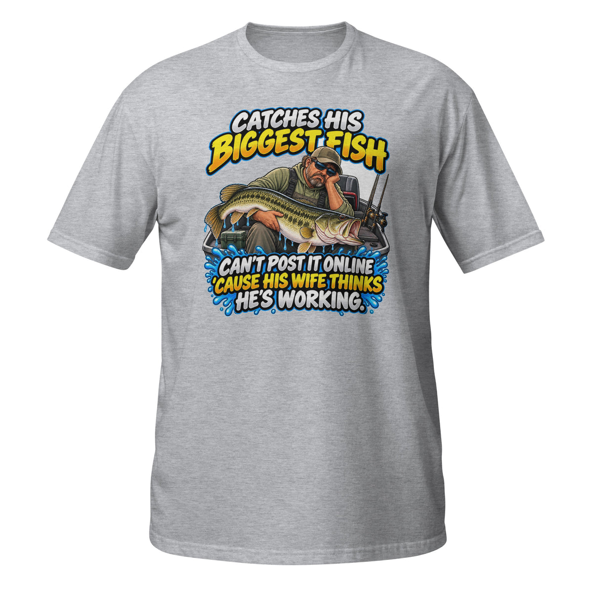 Can’t Post It Online Fishing Tee in sport grey, front view
