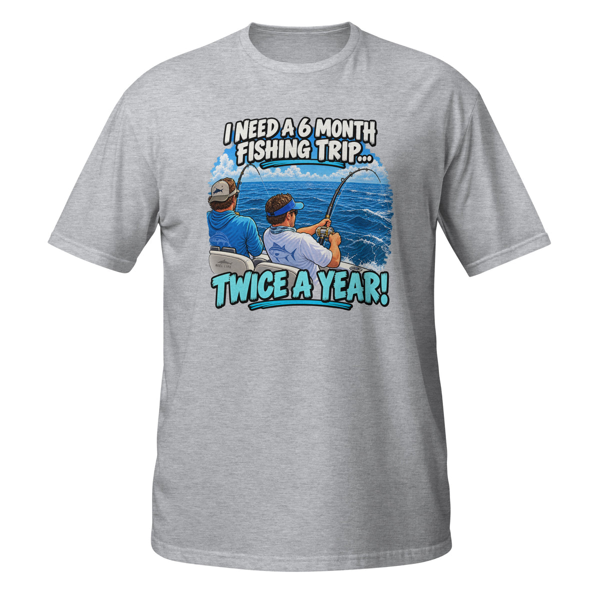 Twice a Year Fishing Trip Tee in sport grey, front view