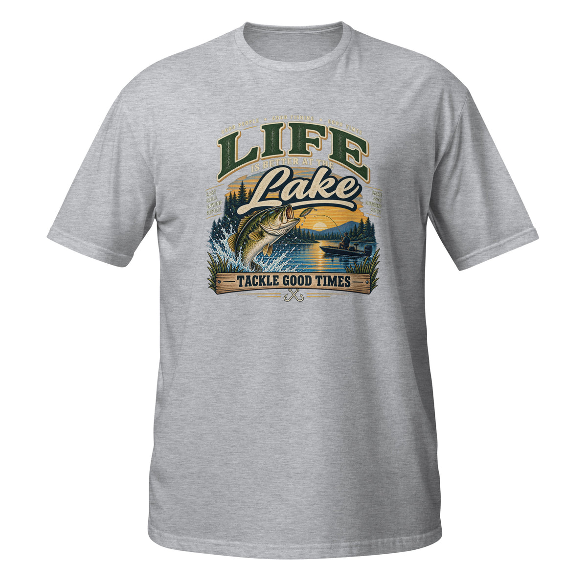 Tackle Good Times at the Lake Tee in sport grey, front view