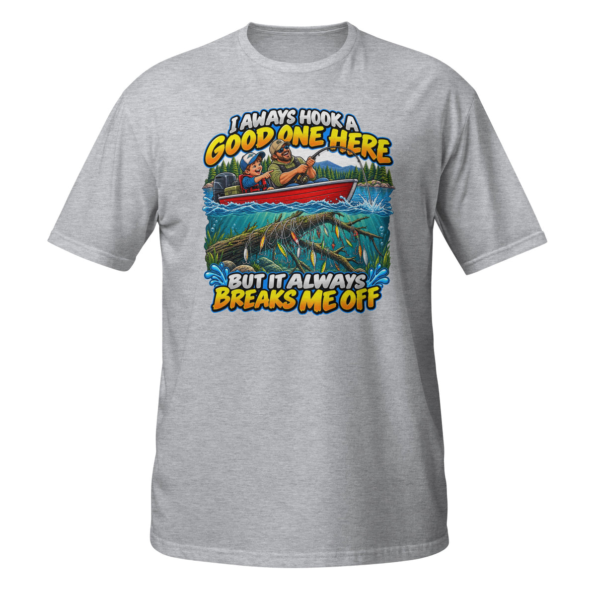 I Always Hook a Good One Here Tee in sport grey, front view