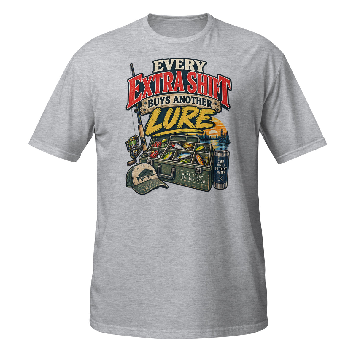 Every Extra Shift Buys Another Lure Tee in sport grey, front view