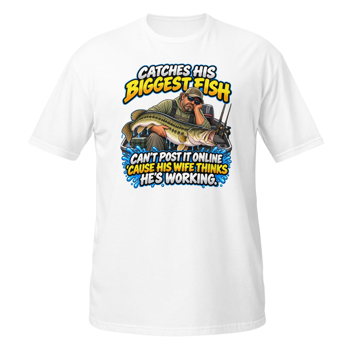 Can’t Post It Online Fishing Tee in white, front view