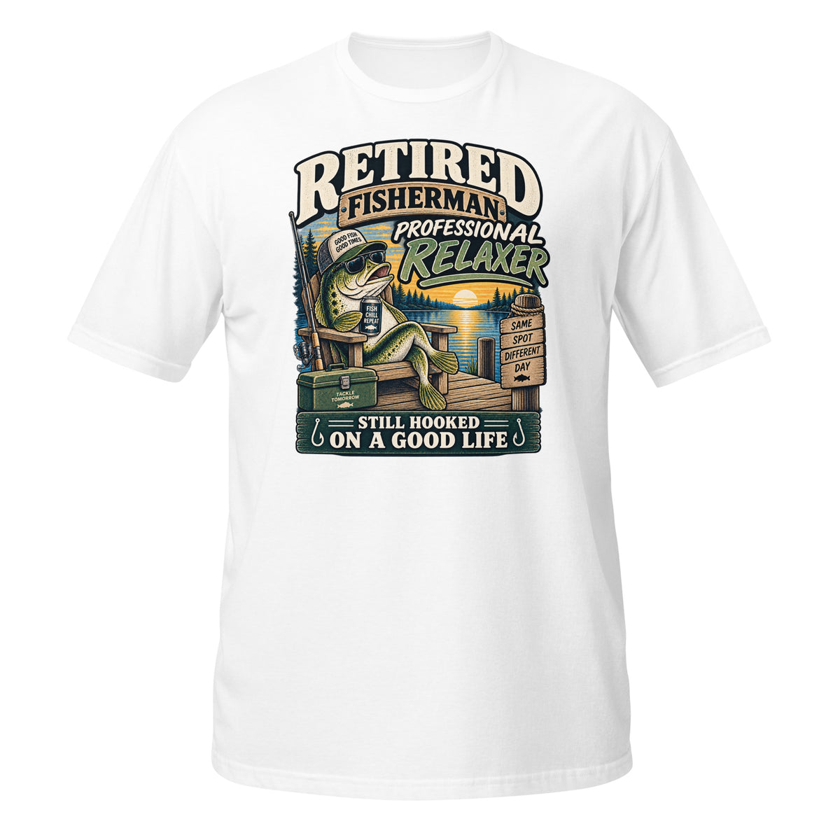 Retired Fisherman Professional Relaxer Tee in white, front view